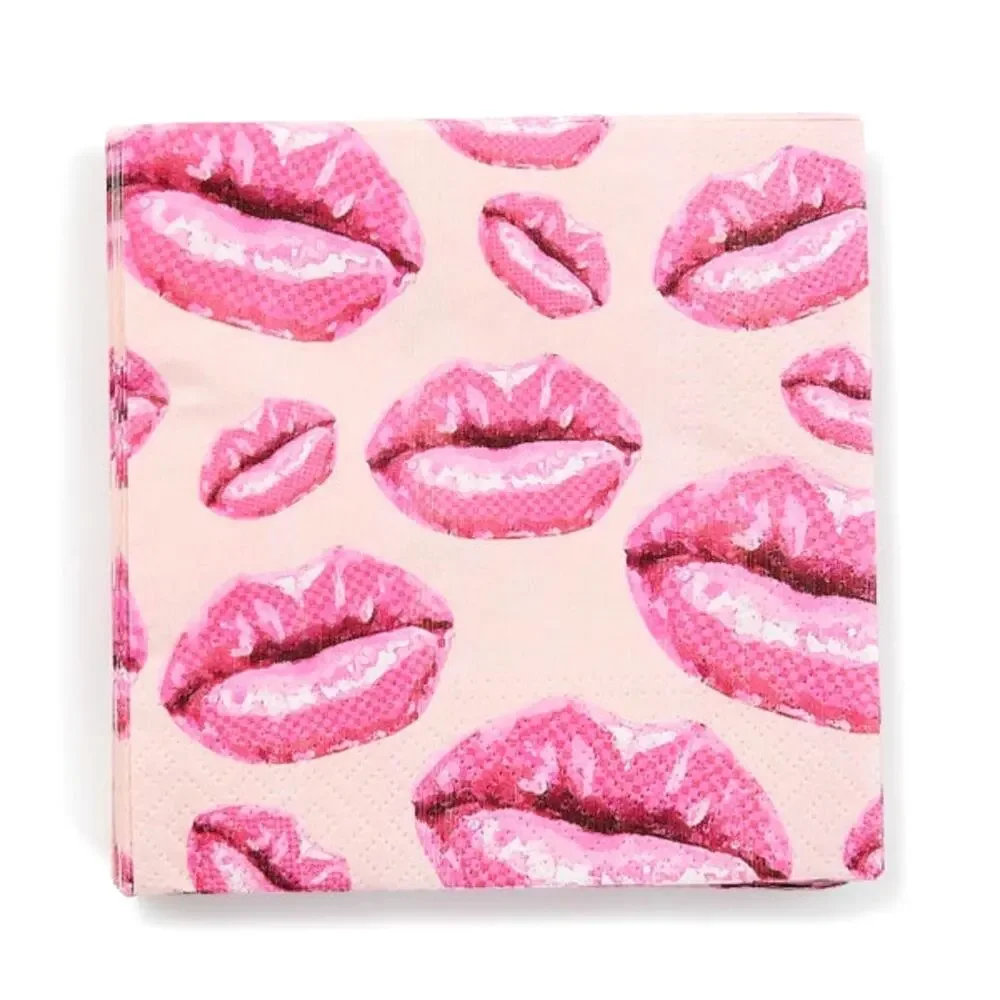 MacKenzie-Childs Kiss Me Cocktail Paper Napkins 20pc Pink Valentine New
